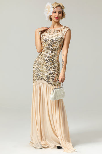 Champagne 1920s Flapper Glitter Dresses